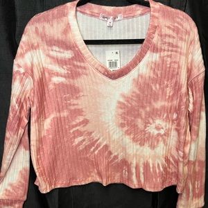 Pink tie dye crop top long sleeve M NWT